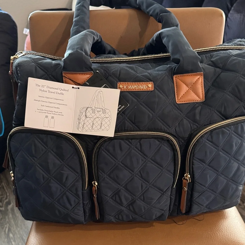 Diamond Quilted Nylon Travel Duffel - Black